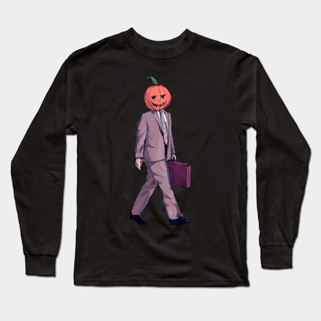 Pumpkin Head Long Sleeve T-Shirt by LVBart